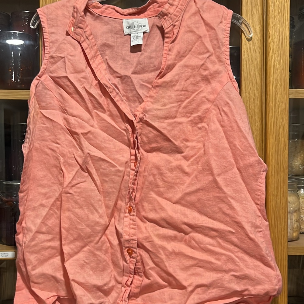 Coral Linen Sleeveless Top